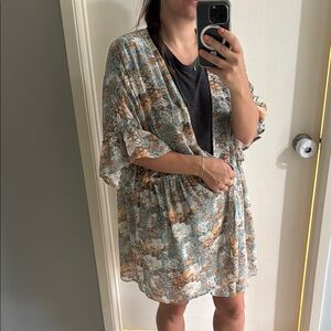 Hayden Floral Kimono in Blue and Orange